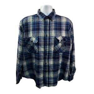 Vintage Men’s Fieldmaster Blue And White Plaid Flannel Shirt Size XL